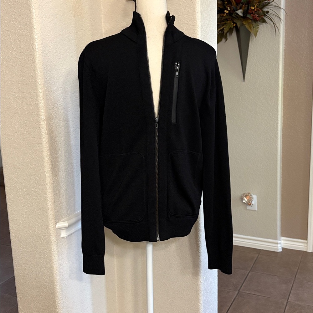Banana Republic black knit zip up stylish sweater jacket size S